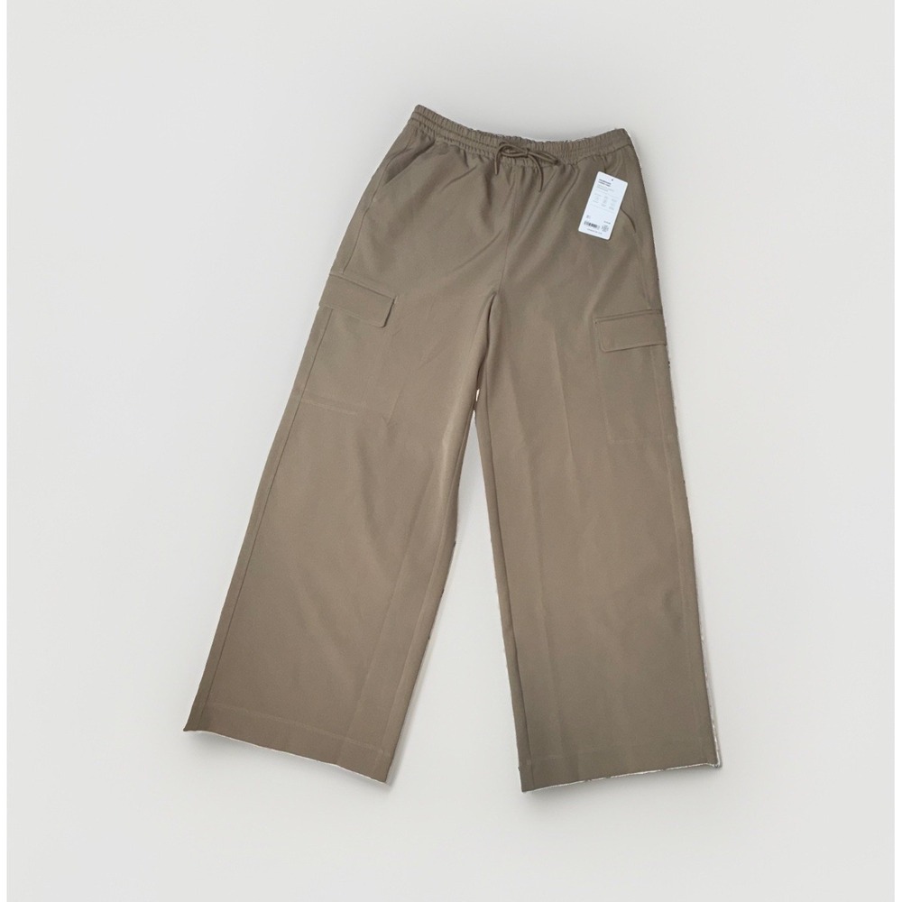 Athleta Promenade Wide Leg Cargo Pants Woman's Size M Tan Pull-On Drawstring NWT